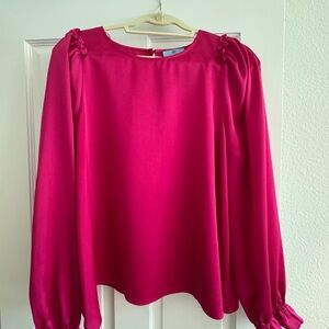 CeCe Fuchsia Long-Sleeve Ruffle Shoulder Blouse